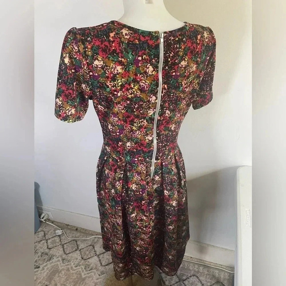 LuLaRoe Dark Rose Amelia Dress Rare Print Pleated Pockets Size Large 14/16 0188 - Picture 6 of 12